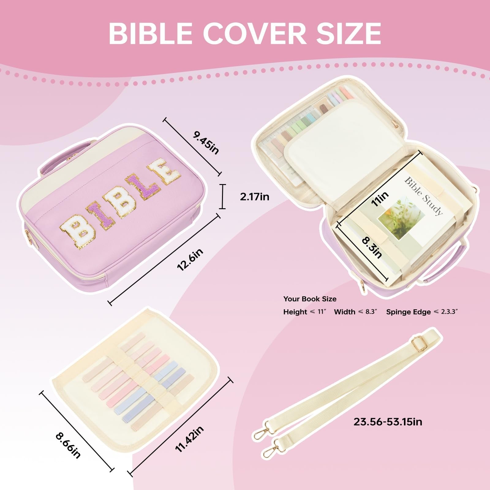 Bible Cover for Women Large Leather Western Bible Case with Study Supplies Purpl