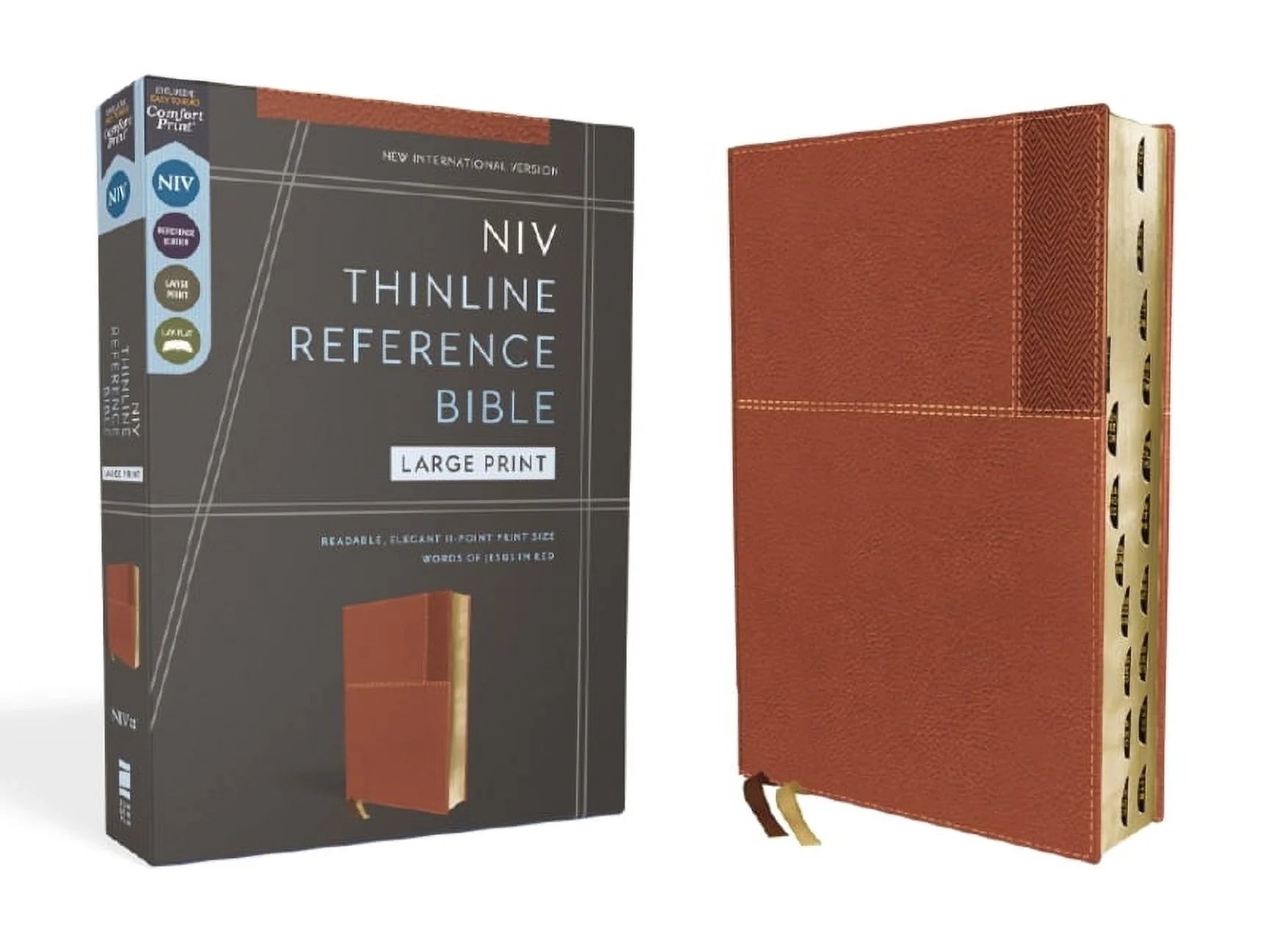 Niv, Thinline Reference Bible (Deep Study at a Portable Size), Large Print, Leathersoft, Brown, Red Letter, Thumb Indexe, (Hardcover)