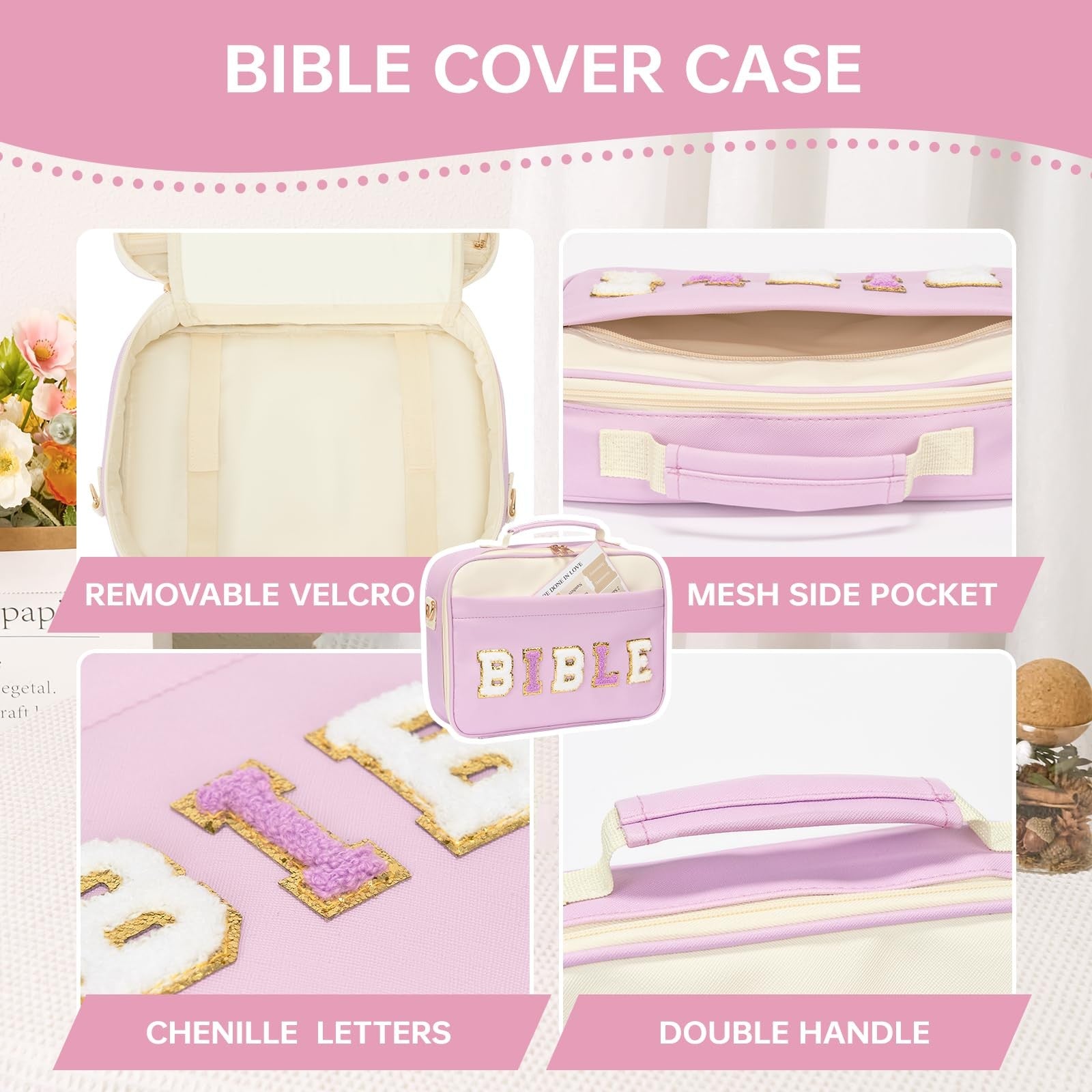 Bible Cover for Women Large Leather Western Bible Case with Study Supplies Purpl