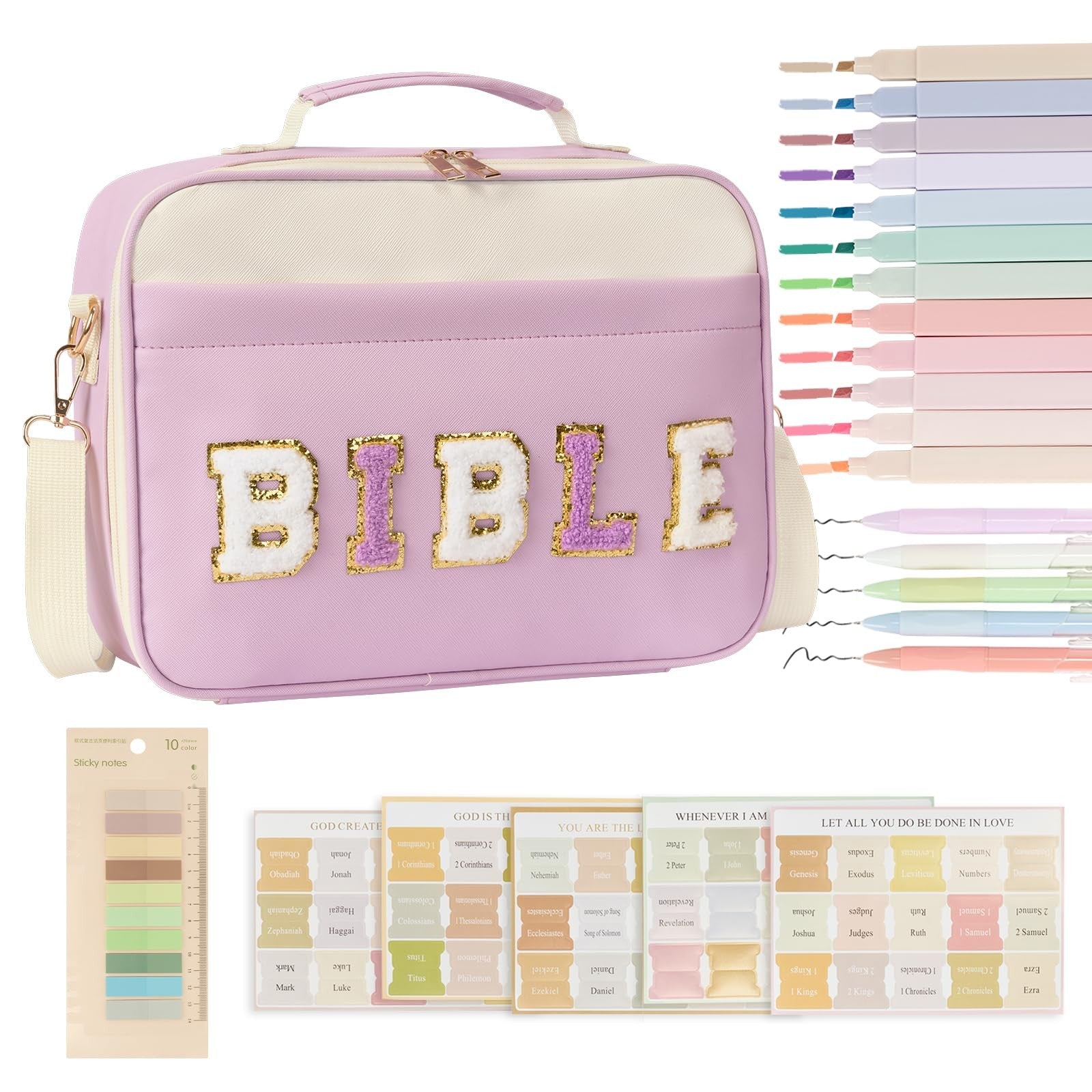 Bible Cover for Women Large Leather Western Bible Case with Study Supplies Purpl