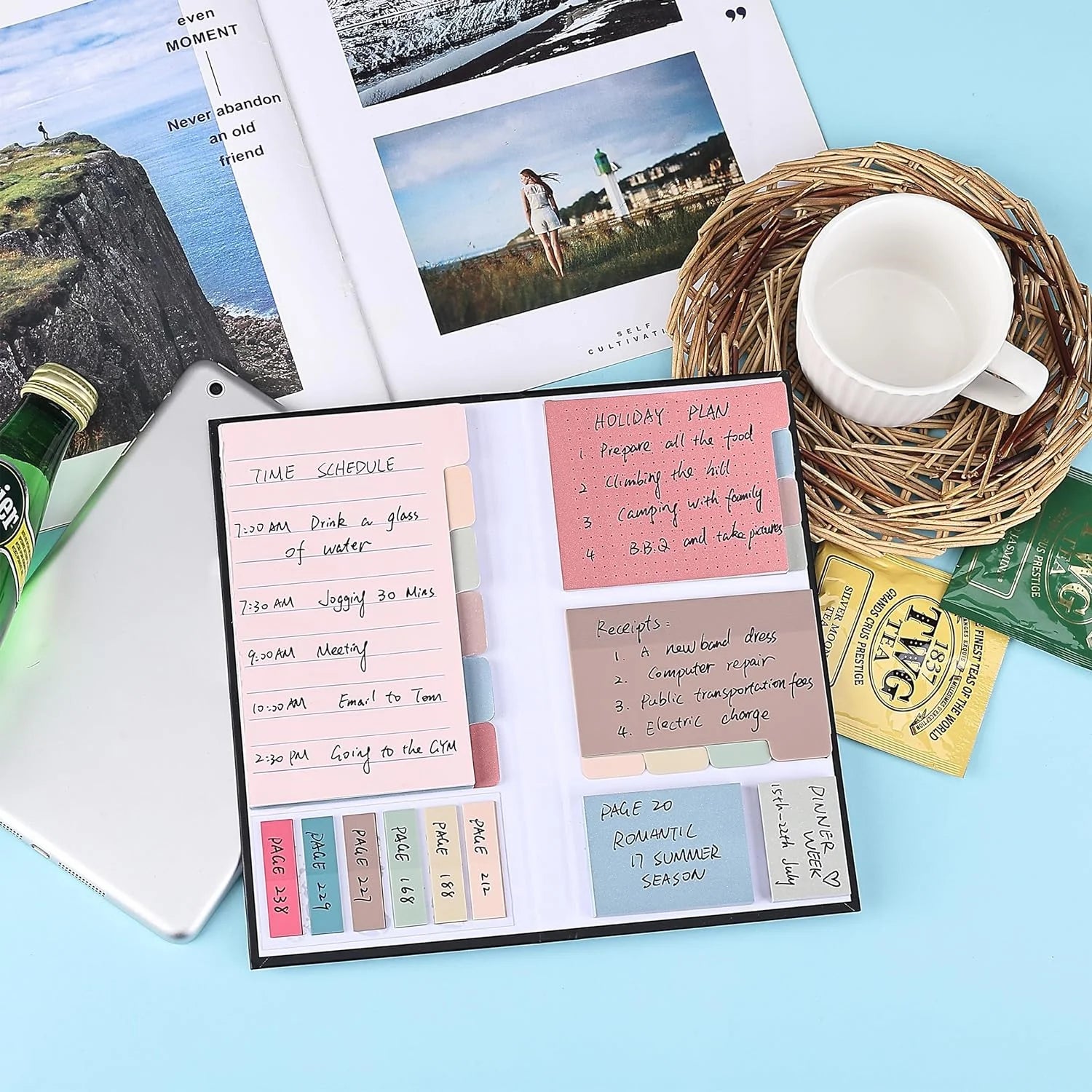 - Sticky Note Set, 410 Pack, Vintage Colors, Transparent Sticky Notes Tabs, Divider Sticky Notes