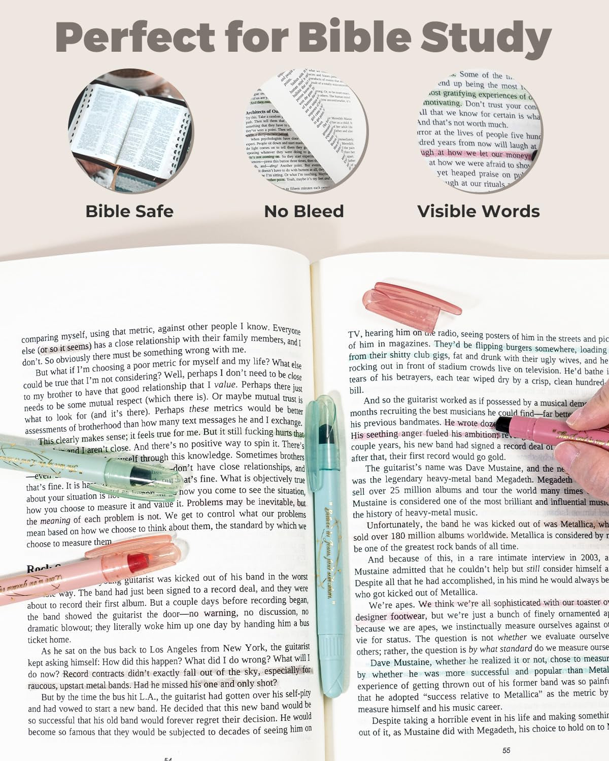Bible Highlighters No Bleed, 9PCS Assorted Colors Gel Highlighters Set, Cute Bib