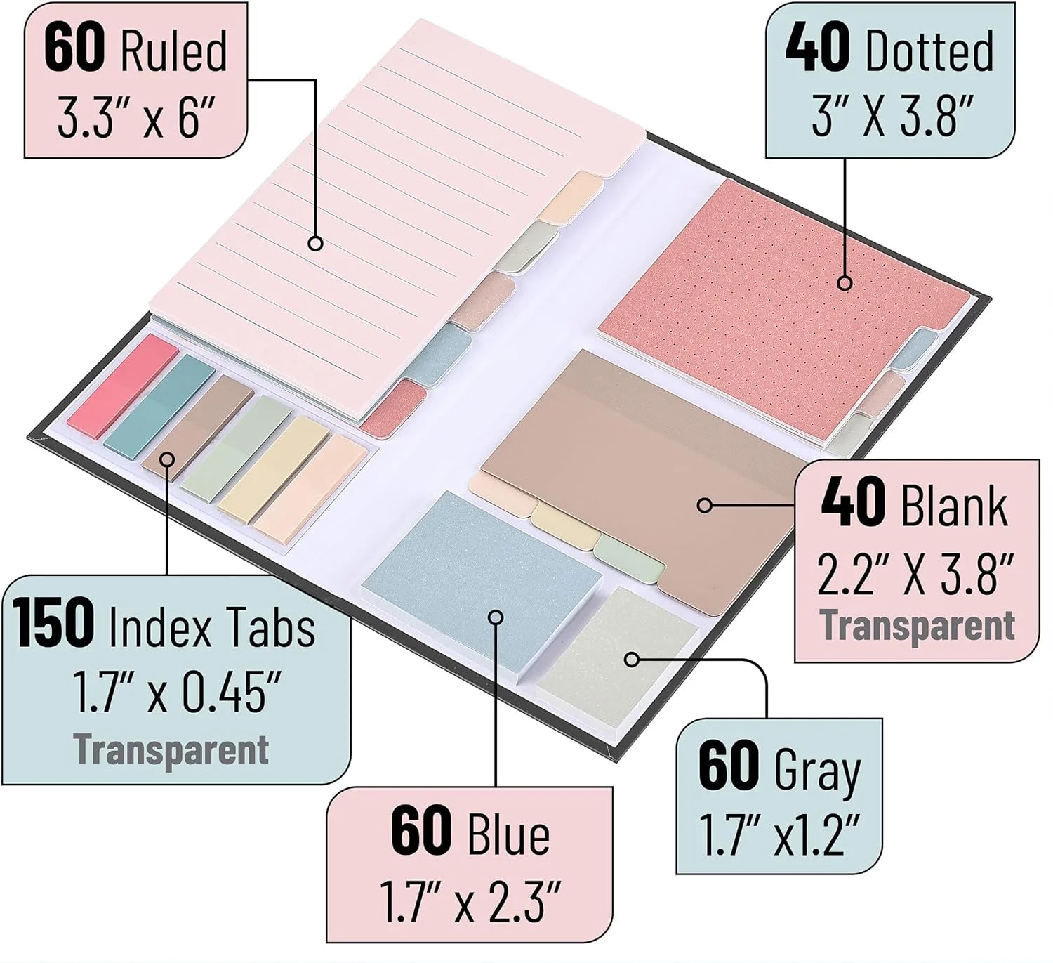 - Sticky Note Set, 410 Pack, Vintage Colors, Transparent Sticky Notes Tabs, Divider Sticky Notes