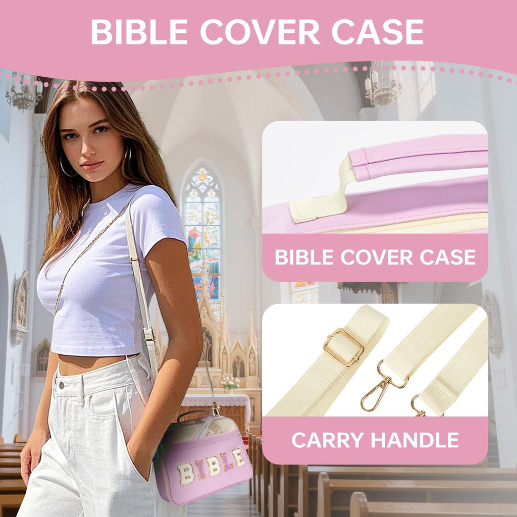 Bible Cover for Women Large Leather Western Bible Case with Study Supplies Purpl