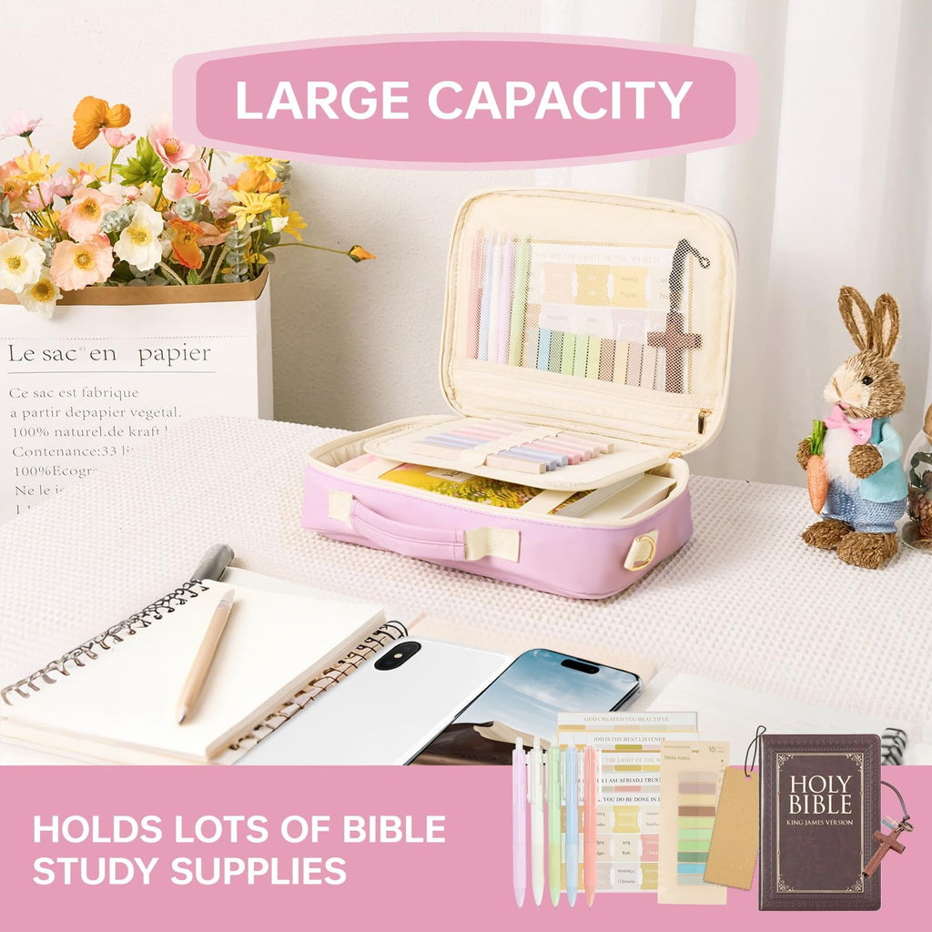 Bible Cover for Women Large Leather Western Bible Case with Study Supplies Purpl