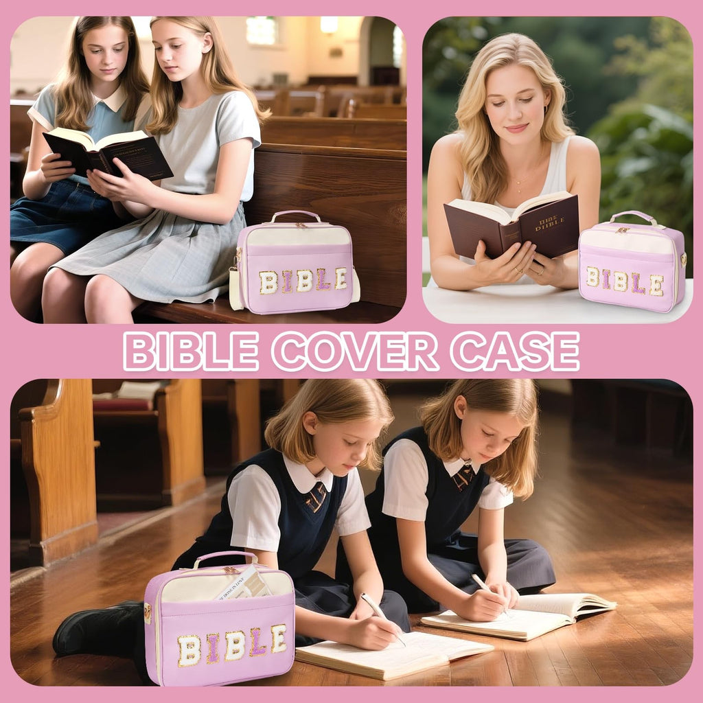 Bible Cover for Women Large Leather Western Bible Case with Study Supplies Purpl