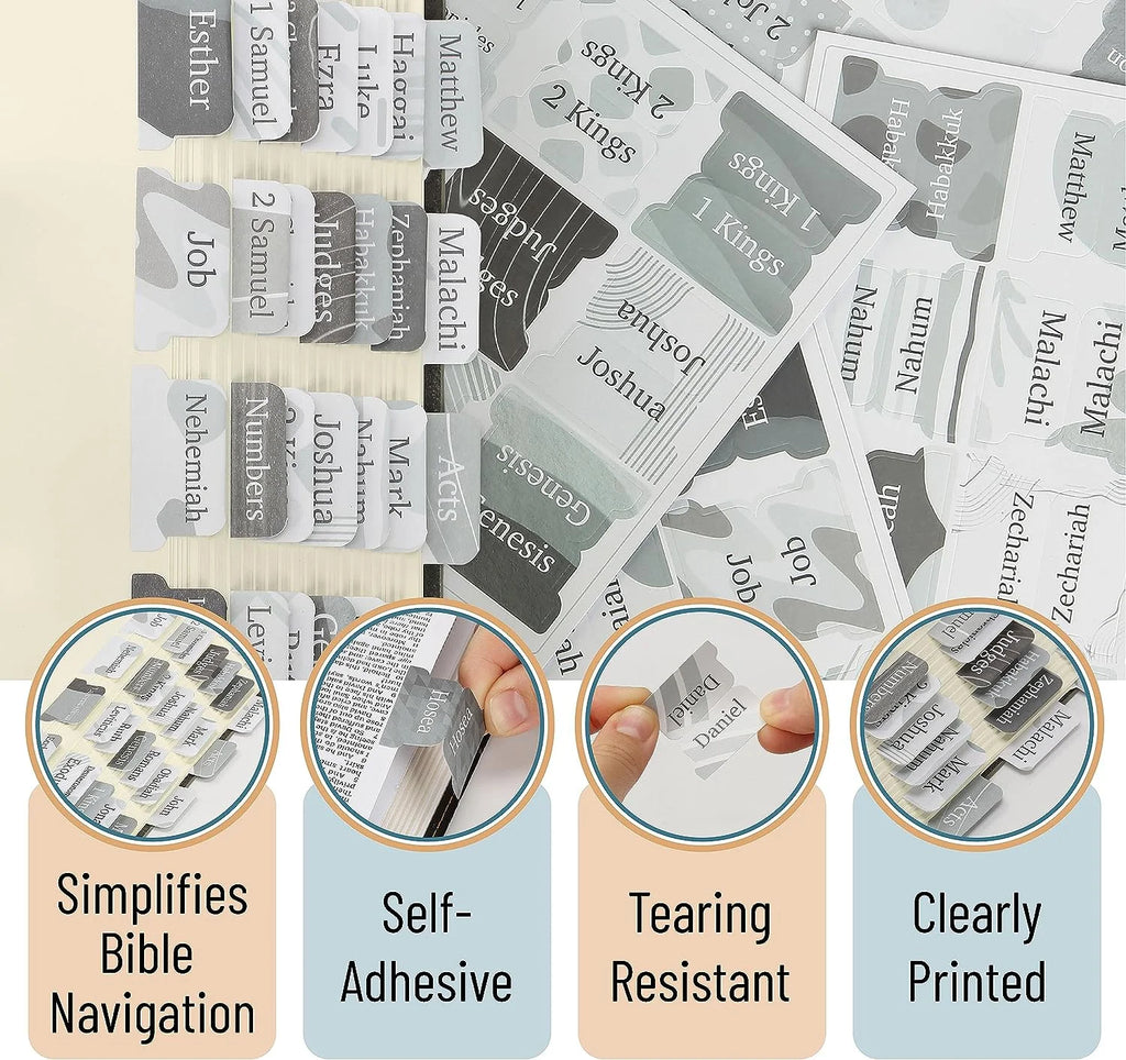 - Bible Tabs, 75 Tabs, Gray Theme, Laminated Bible Tabs for Women and Men